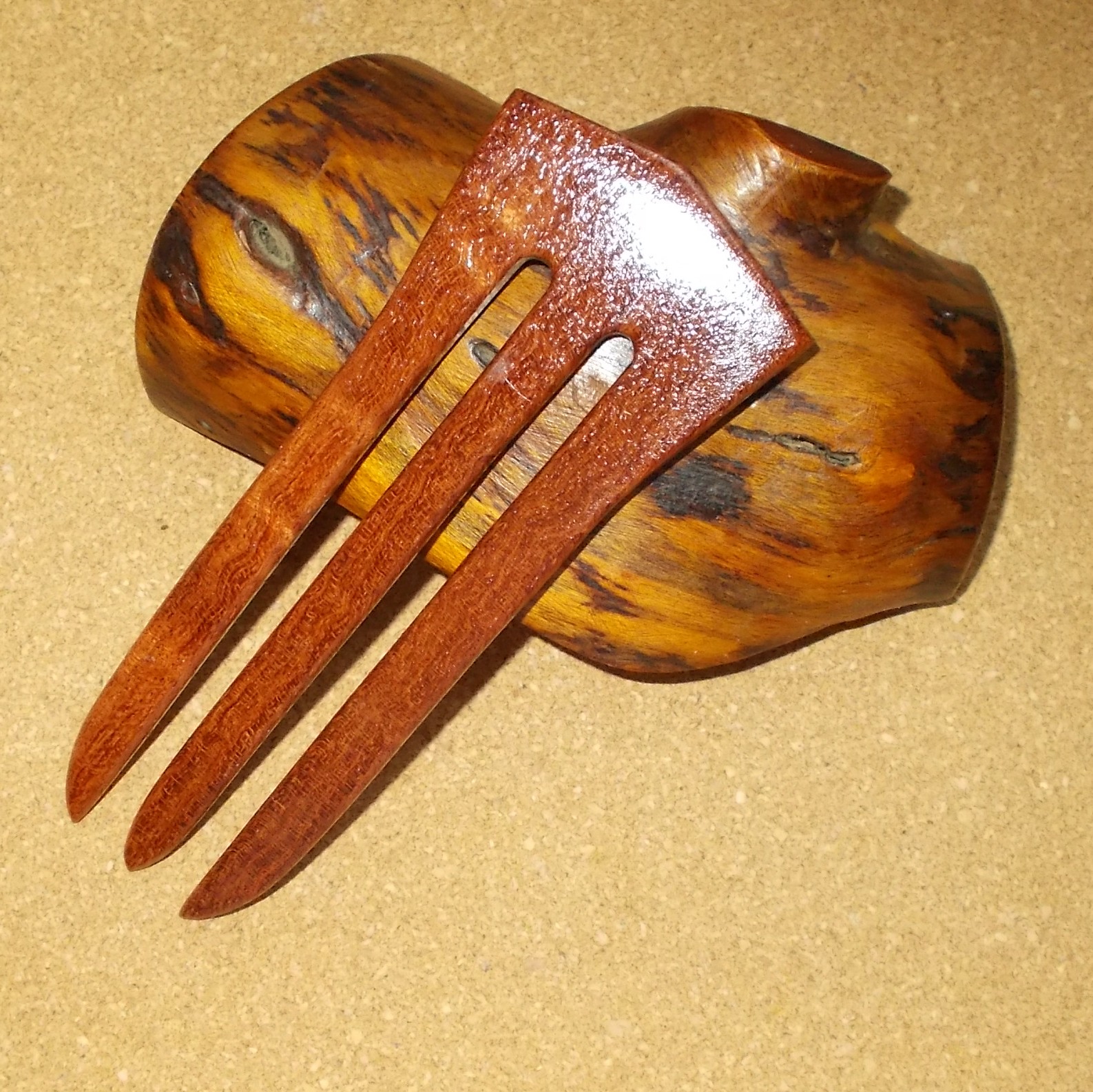 Bubinga 3 prong hair fork by Jeter and sold in the UK by Longhaired Jewels